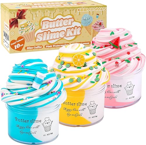 Kit de slime de mantequilla con dijes de sandía, café con leche y limón, cosas geniales de preparación, bonitos juguetes para aliviar el estrés e