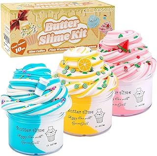 Butter Slime Kit 3 Pack with Watermelon, Latte and Lemon Charms, Cool Preppy Stuff, Cute Stress Relief Toys and Birthday Gifts Ideas for Girls and Boys, Scented Aesthetic Stuff for Kids