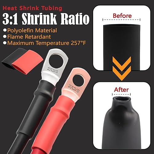 Miniatura 5 de Kit de 20 terminales de cable de batería (2 AWG-516+2 AWG-38), anillo de alambre de cobre estañado resistente, terminales de cobre con 20 tubos