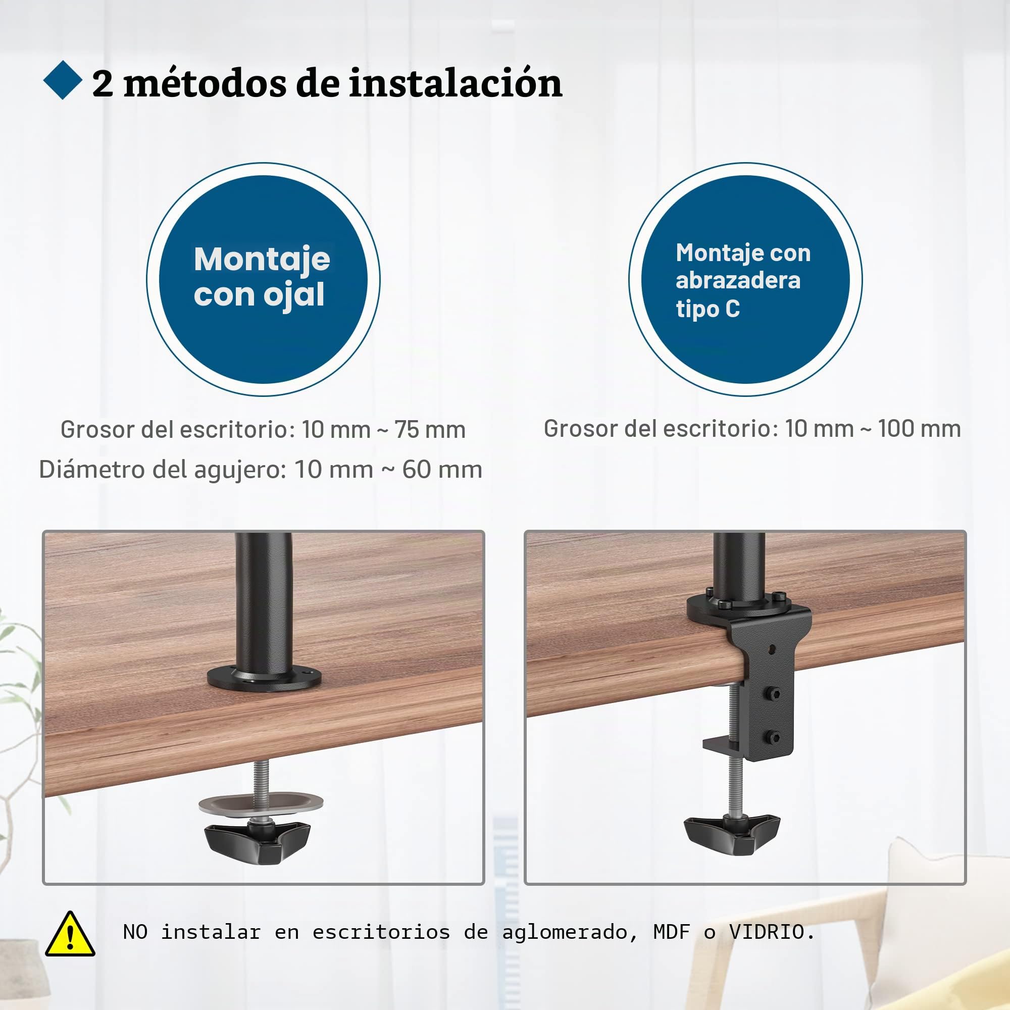 BONTEC Soporte Doble Monitor para Pantallas de 13-32 Pulgadas, Brazo de Monitor Doble Ajustable en Altura con 2 Métodos de Instalación, Rotación Inclinable y Giratoria, VESA 75x75/100x100
