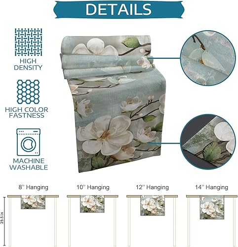 Miniatura 5 de Juego de 6 manteles individuales retro con flores blancas con caminos de mesa de 72 pulgadas de largo, lino y algodón, elegantes manteles