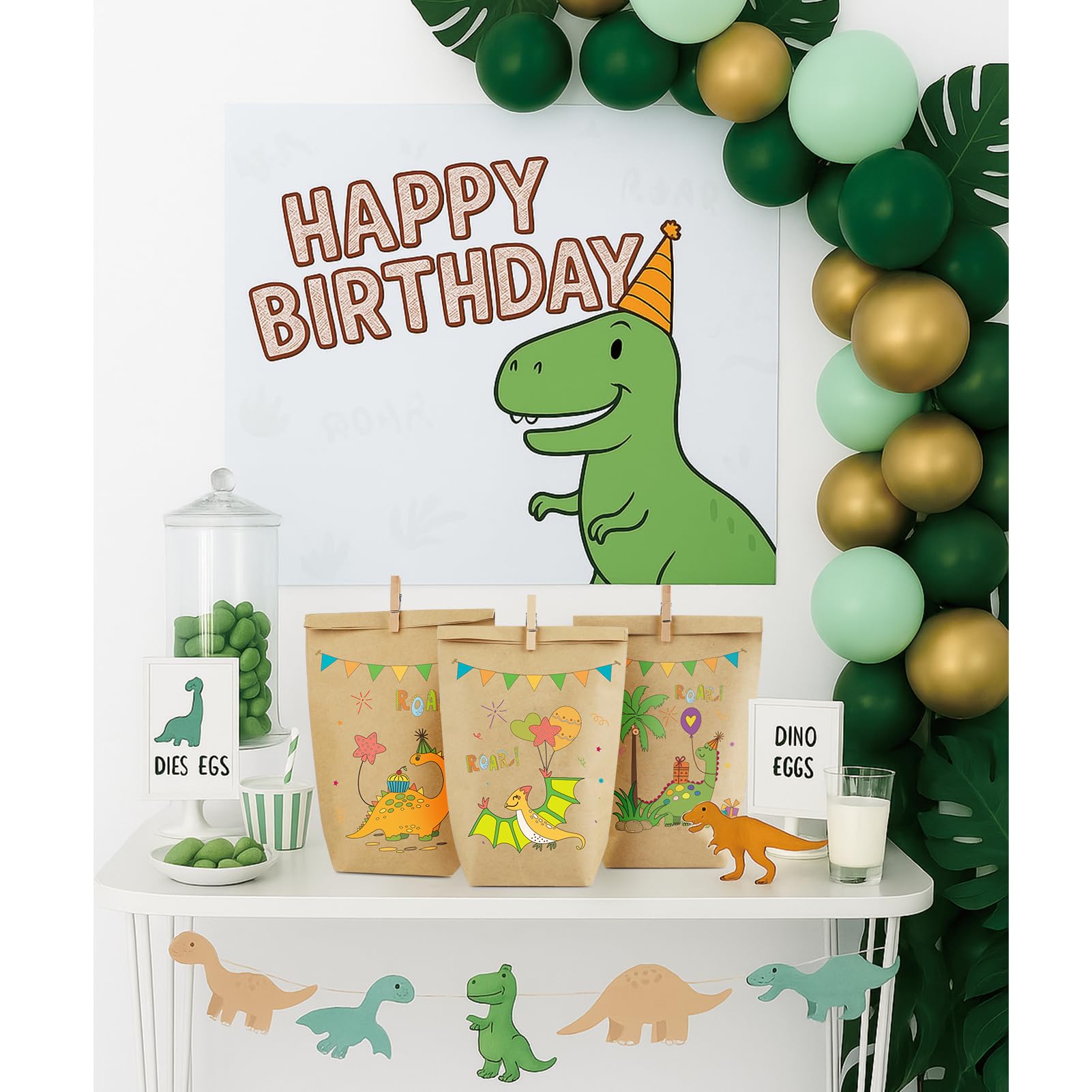 PQKL-party 12 Sacchetti Regalo Dinosauro 16x9,5x9,5 Cm – 4 Motivi Acquerello Per Feste