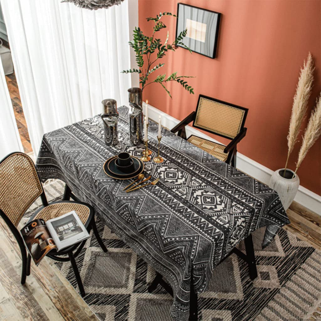 OLOTU Manteles Mantel de Lujo Ligero, manteles de algodón y Lino Estampados en Negro, Resistente al Polvo y a Las Arrugas para decoración de Mesa Durable