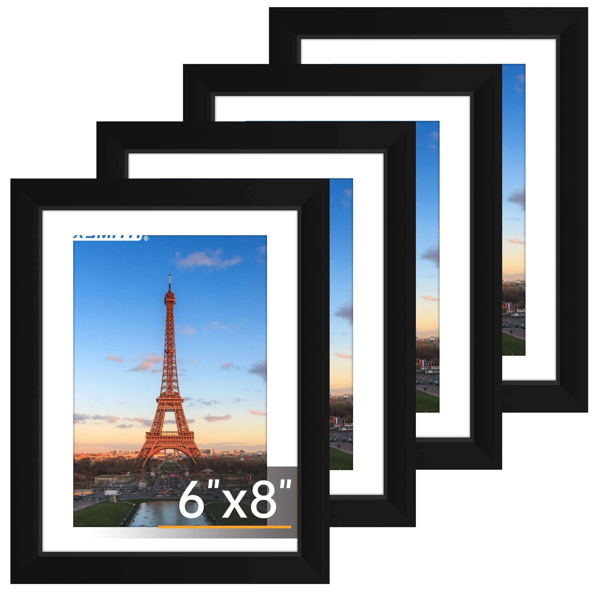 FIXSMITH 6x8 Picture Frame Set of 4, Photo Frame with HD Plexiglass, Display Pictures 5x7 with Mat or 6x8 Without Mat Multi Picture Frames Collage for