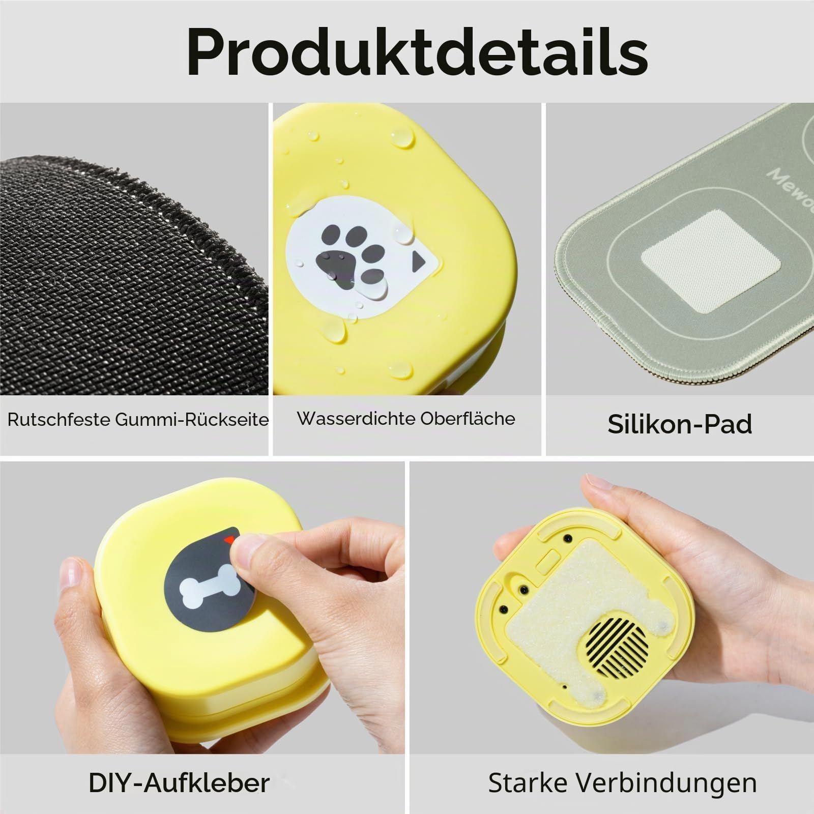 MEWOOFUN Hundeknöpfe Trainingsklicker mit Sprachaufzeichnung für das Hundetraining mit Matte und DIY-Aufklebern – Haustier-Befehlssummer für Hunde und Katzen (4 Pack)