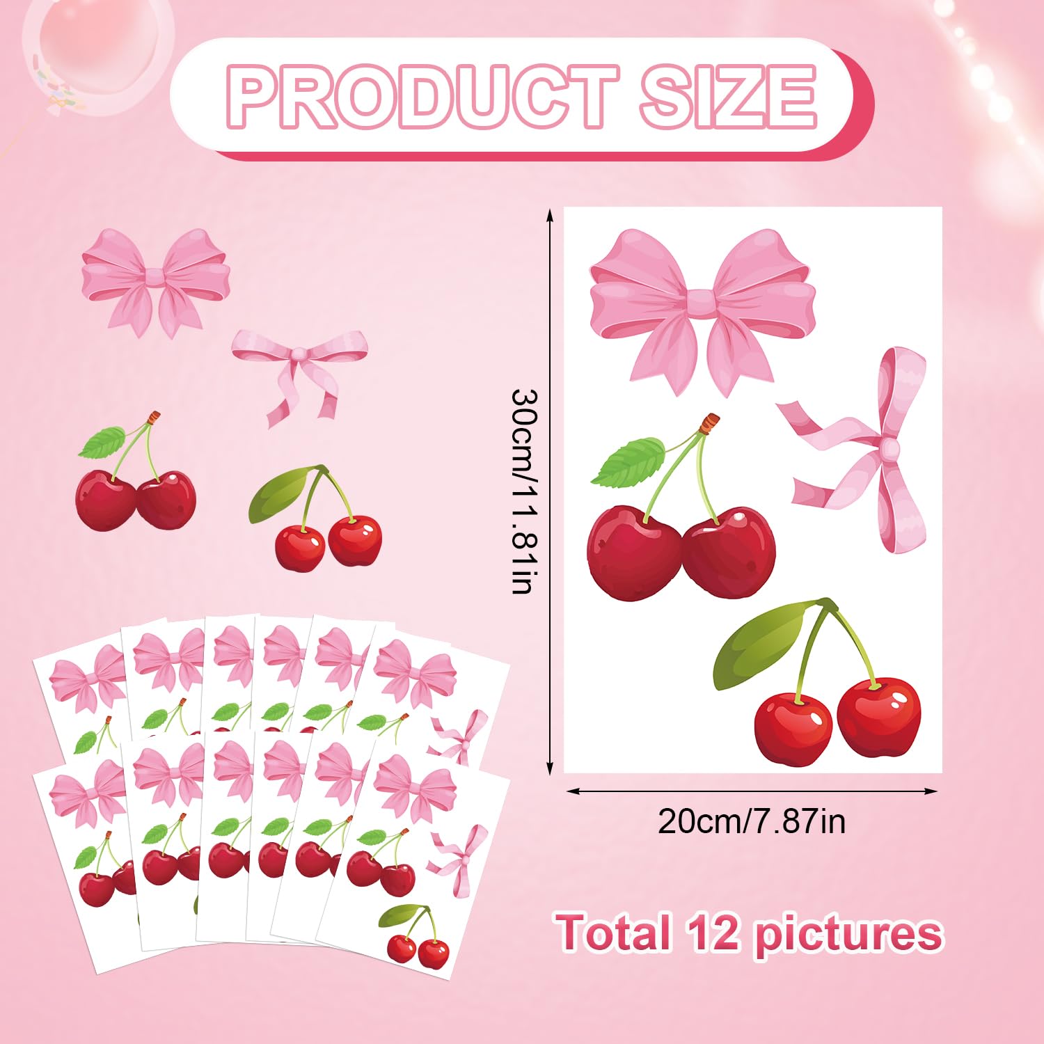 12 Sheet Pink Bow Wall Stickers - Image 2