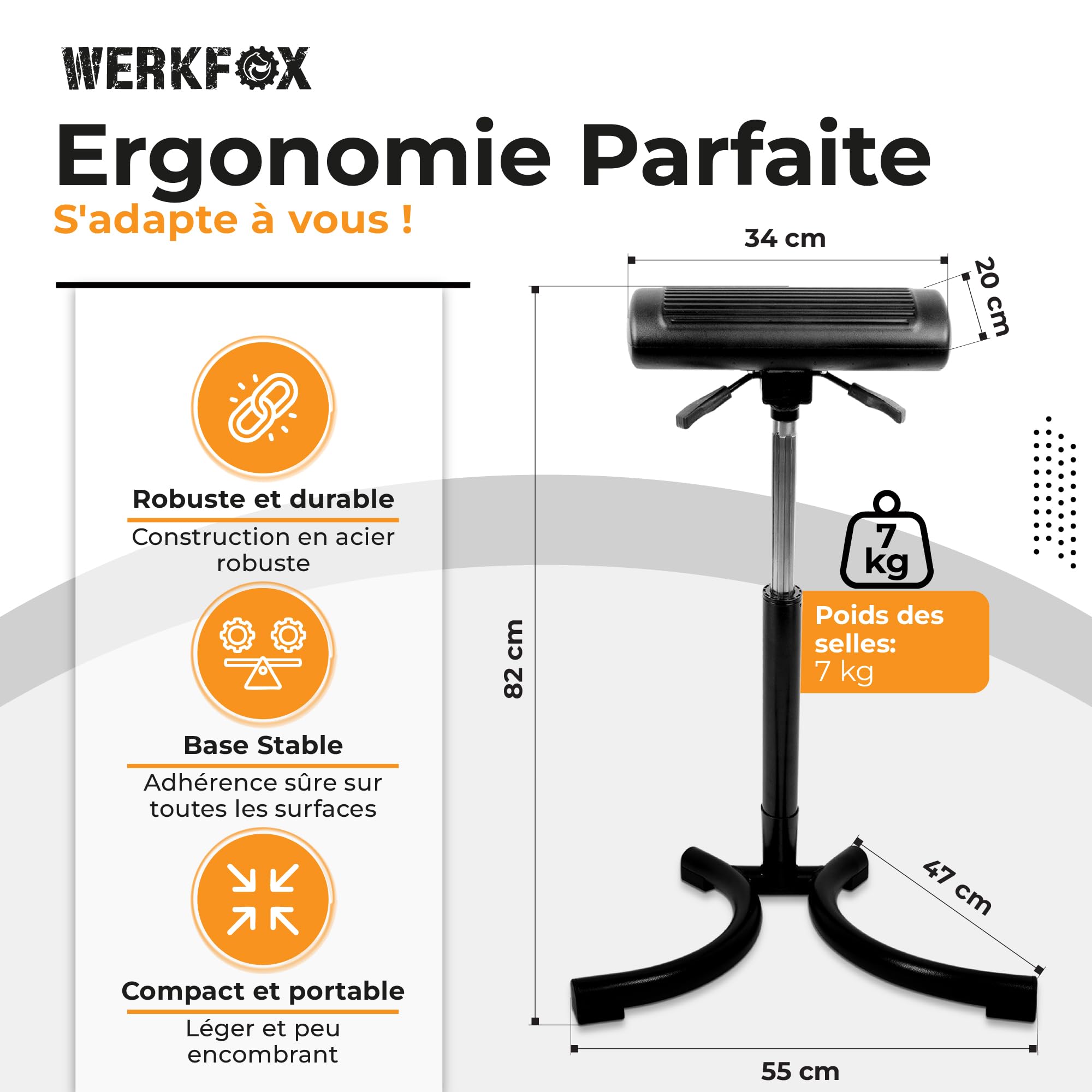 Tabouret Ergonomique Réglable en Hauteur - Confort Absolu pour Bureau et Atelier - Siège Assis Debout Dynamique et Robuste - Améliorez Votre Posture au Travail sans Effort - Noir