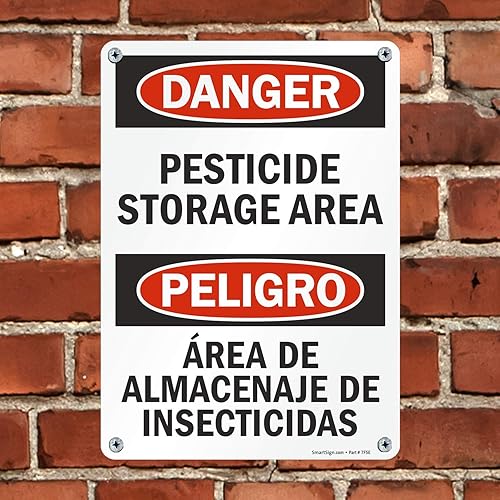 Miniatura 3 de SmartSign Letrero bilingüe "Peligro - Área de almacenamiento de pesticidas"  Aluminio de 10" x 14"