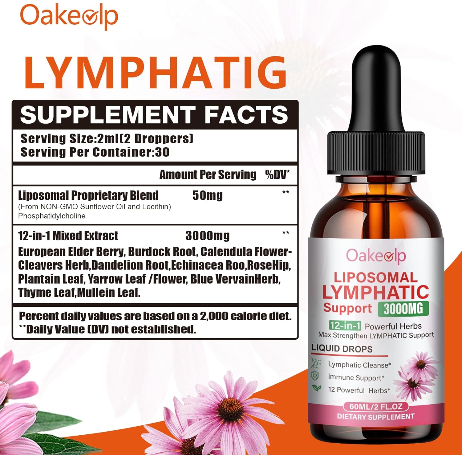 2 Pack Extra Powerful 3000MG Liposomal Lymphatic Drainage Drops-12 in 1 Organic Lymphatic Drainage Supplement with Burdock Root, Echinacea, Elderberry, Calendula Flower Etc for Supports Lymphatic - Image 4