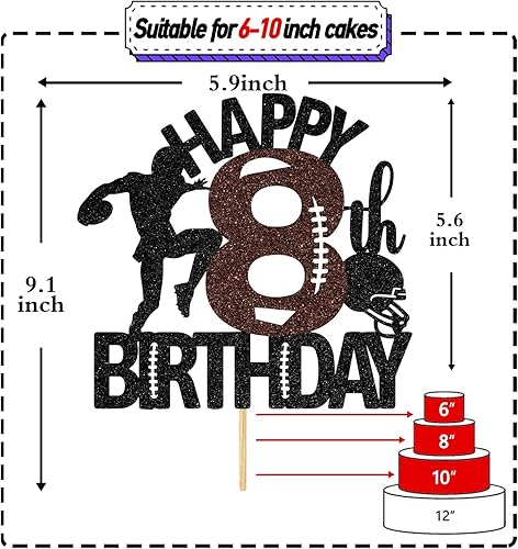 Miniatura 2 de Decoración para tartas de fútbol americano de 8 años, decoración de fiesta de cumpleaños de 8 años para niño