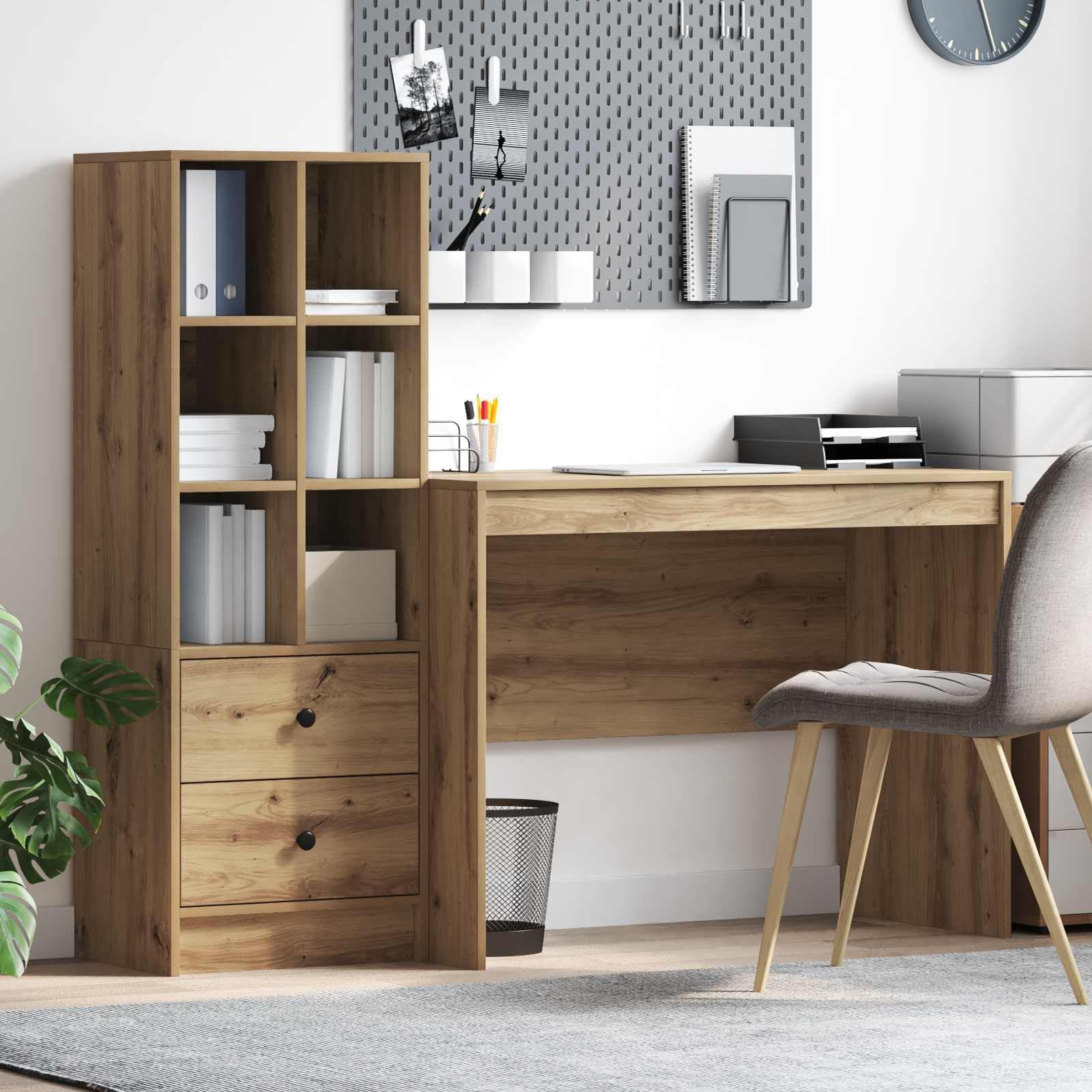 vidaXL Scrivania con cassetto 2 pcs Rovere artigianale, Scrivania Moderna, Mobili Resistenti, Spazio Funzionale, Postazione Pratica per Produttività