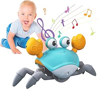Crawling Crab Months Old Baby Toys,USB Charging Walking Dancing Crab Toy for Kid,Auto Avoid Toddler Electronic Moving Interactive Tummy Time Crawling Toy with Music & Light Gift for Boy Girl (Green)