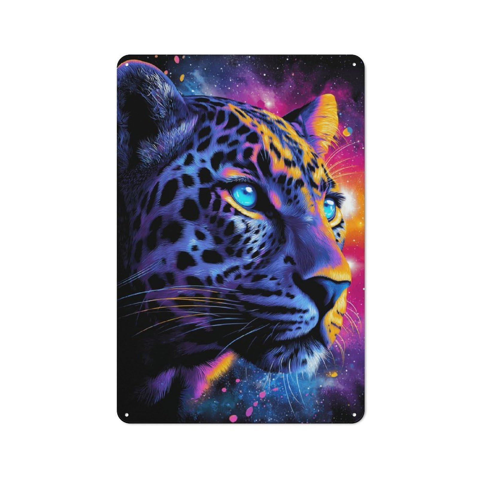 Junmoney Neon Leopard In Space Tin Sign With Design 30X20cm, Vintage Workshop Wall Decor For Tool Room, Garage, Studio Or Home Bar