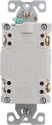 Miniatura 4 de Eaton GFCI - Receptáculo facial en blanco de autocomprobación 20A -125V con placa de pared de tamaño estándar, almendra clara