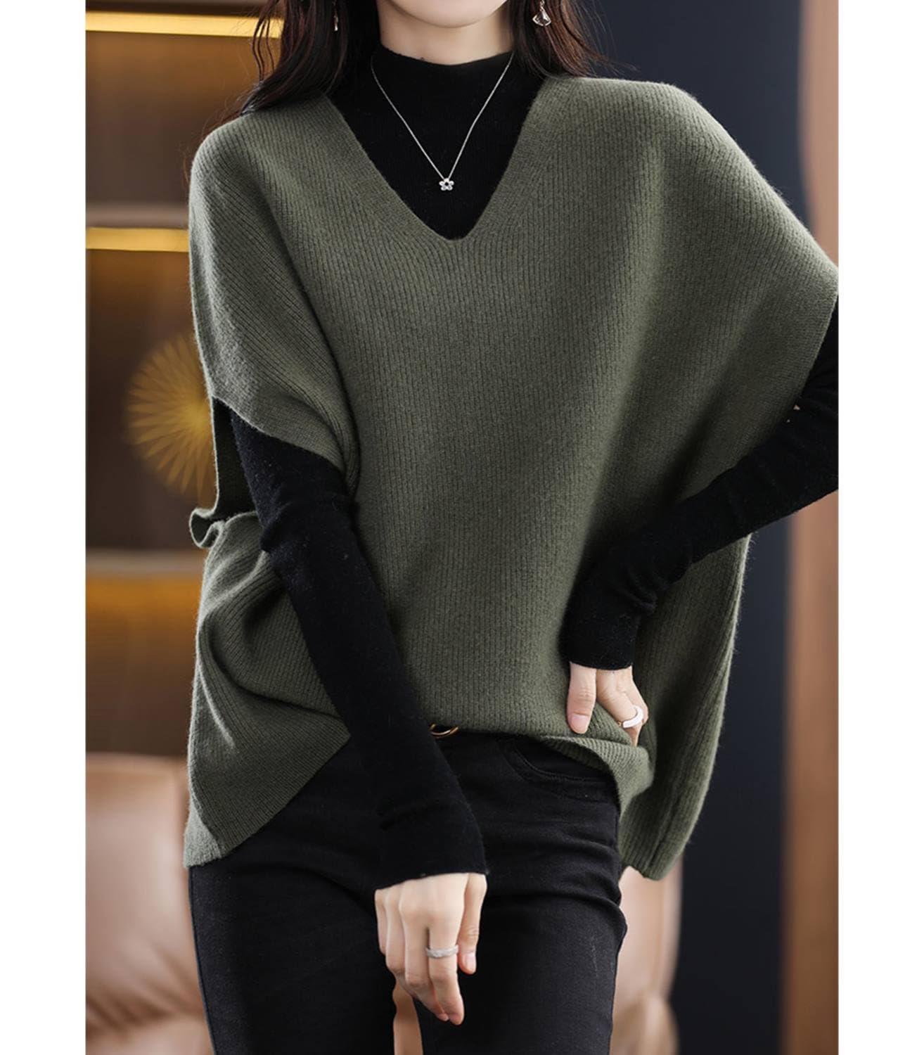 Maglione da donna gilet 100% lana merino leggero senza maniche pullover con scollo a V maglia gilet base top corti