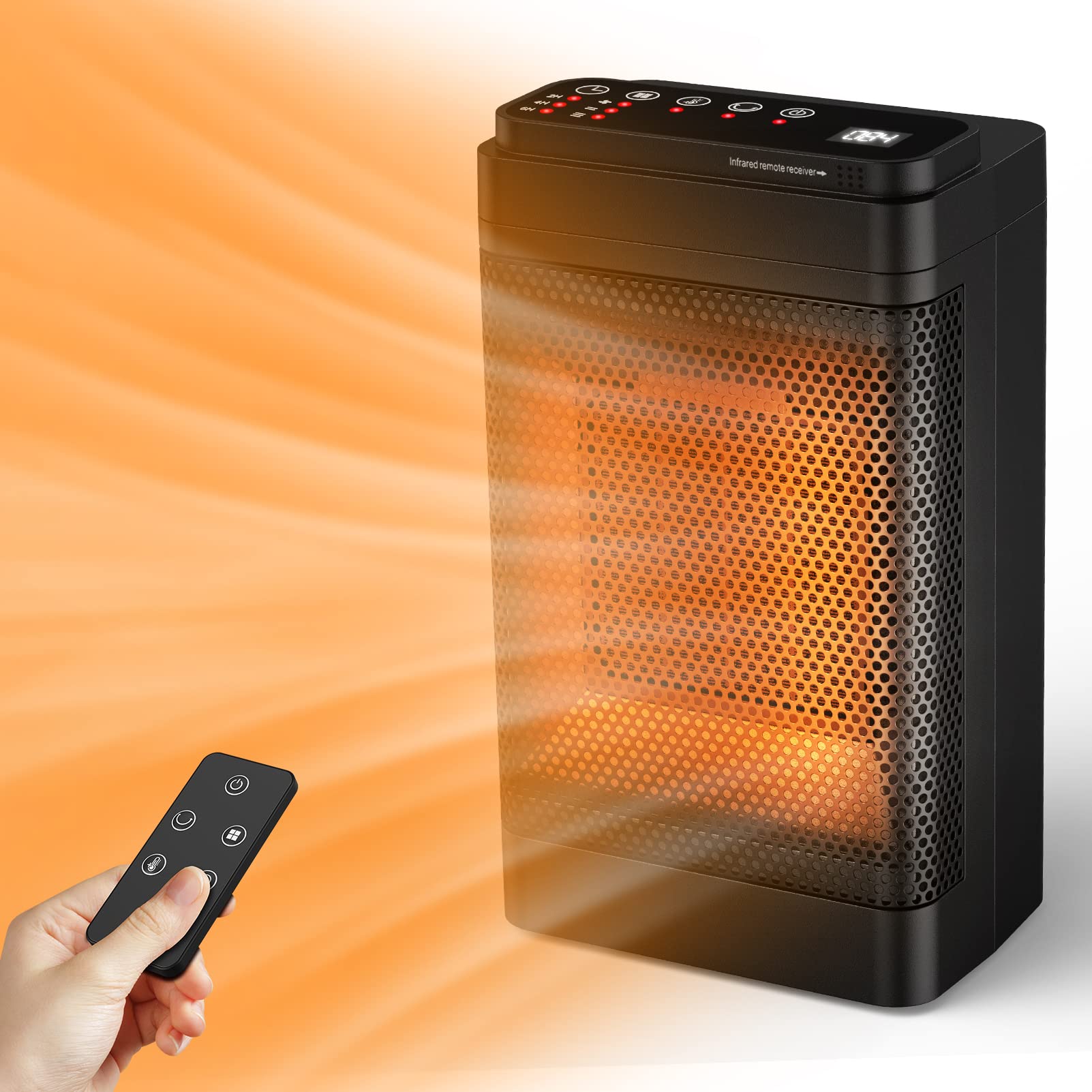 Amazon.com: BGGUANG Space Heaters for Indoor Use, Fast Heating, 1500W PTC  Ceramic Electric u0026 Portable Heater with Thermostat, 12h Timer, LED Display,  70° Oscillating Small Room Heater with Remote for Office :