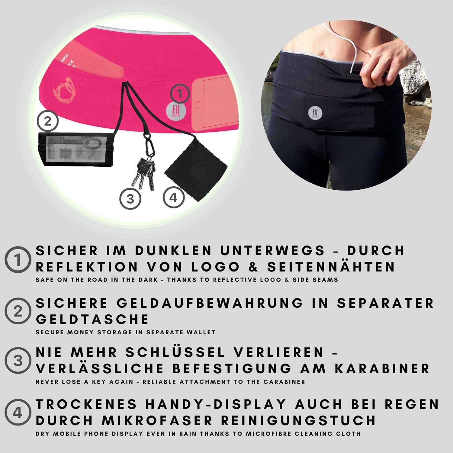 Cinturón Deportivo con 3 Botellas de Agua – con Bolsillo Interior Impermeable y Bolsillo para Billetes – Riñonera para Hombre y Mujer – Bolsa de hidratación para teléfono