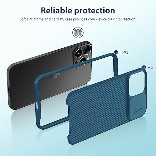Miniatura 6 de Nillkin for iPhone 13 Pro Max Case with Camera Cover, Slim Fit Ultra Thin Protective Shockproof Case with Slide Camera Protection - Blue Azul,Negro