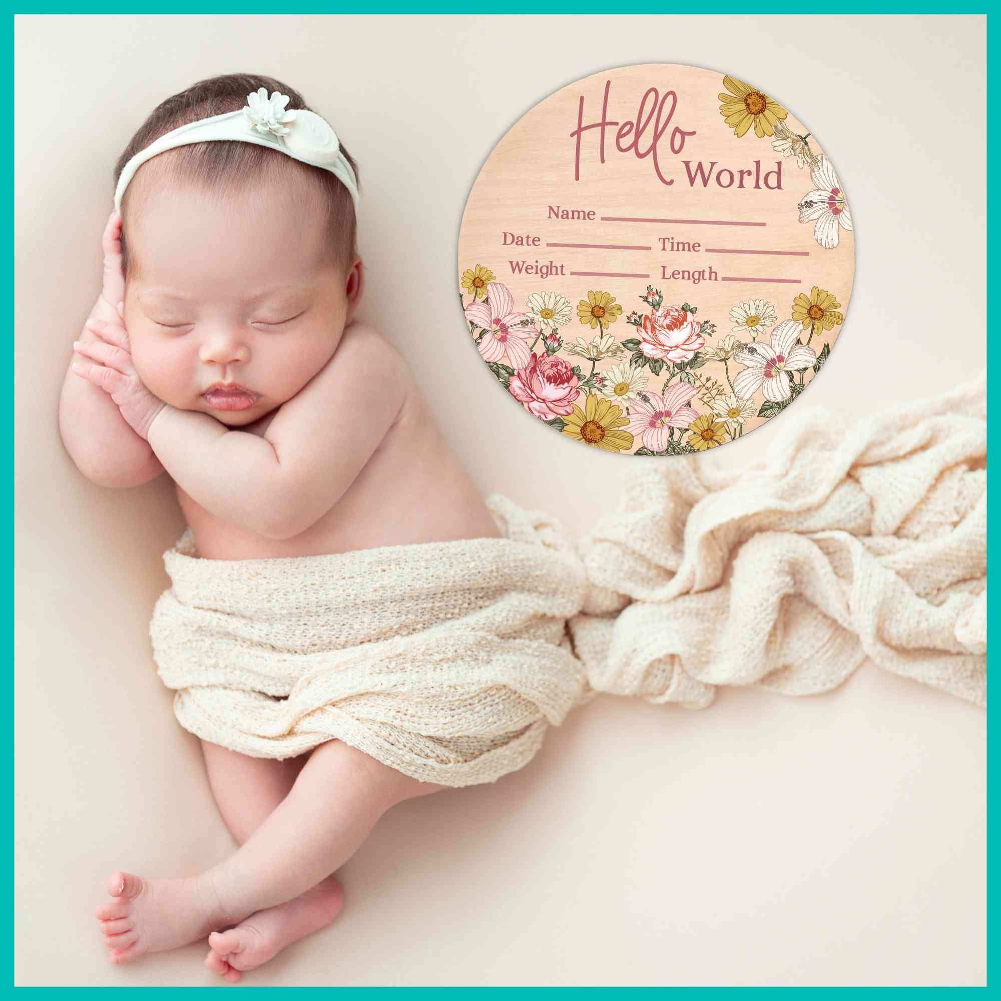 CLHHM Baby Announcement Sign - Hello World Newborn Nursery Wall Decor With Baby Name - View #3