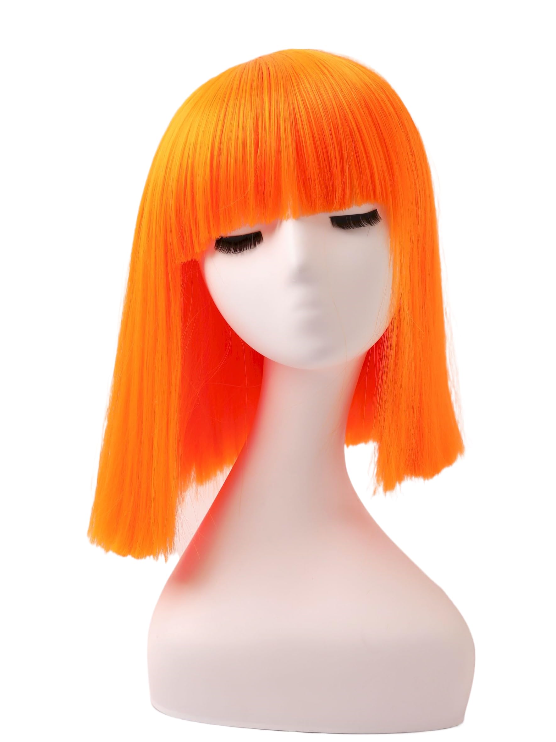 Prettyland Event Ladies Bob Straight Bangs Wig Medium Length Short Straight Heat Resistant Wig for Show Carnival Orange C1672 - Image 2