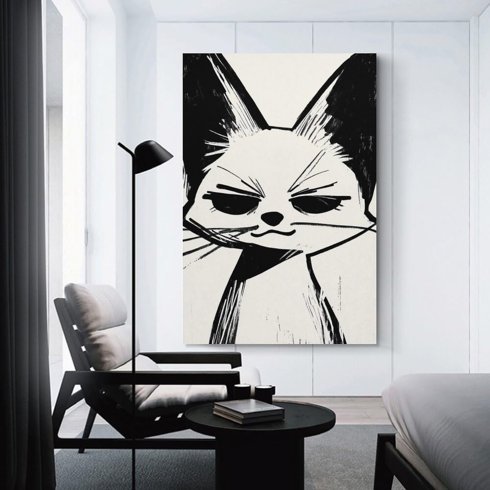Junmoney Black And White Fox Illustration Canvas Wall Picture 16x24inch(40x60cm), for Contemporary Homes, Apartments Or Offices, Wall Decor with Flexible Room Appeal