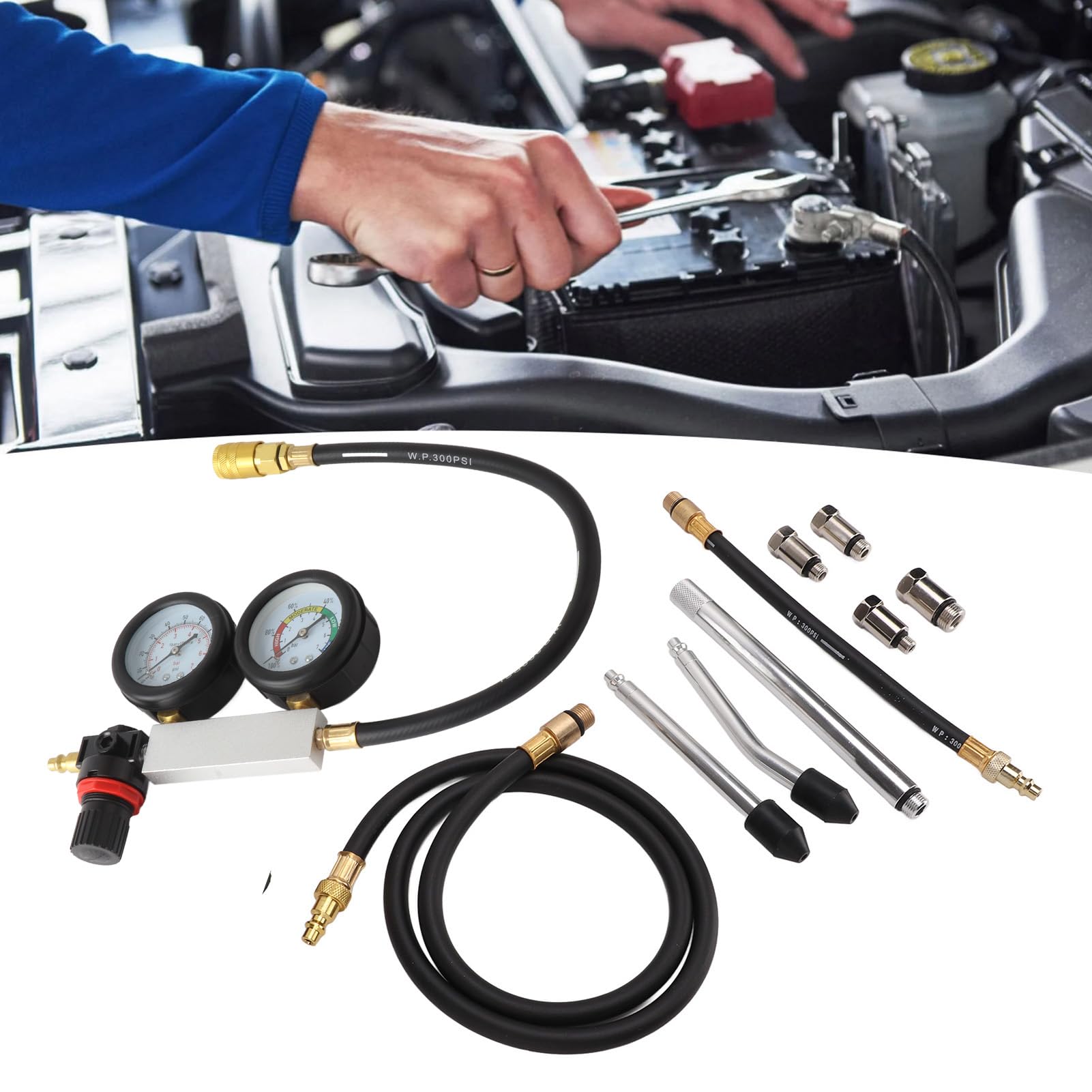 Dioche Tester di Tenuta dei Cilindri, Tester di Tenuta dei Cilindri per Motori a Benzina - Strumento di Prova di Compressione a Doppio Manometro per la Diagnosi di Problemi di Pressione e Perdite dei