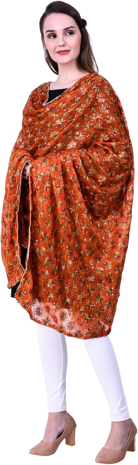 Phulkari Dupattas for Womens, Hand Embroidered in Amritsar - Image 5