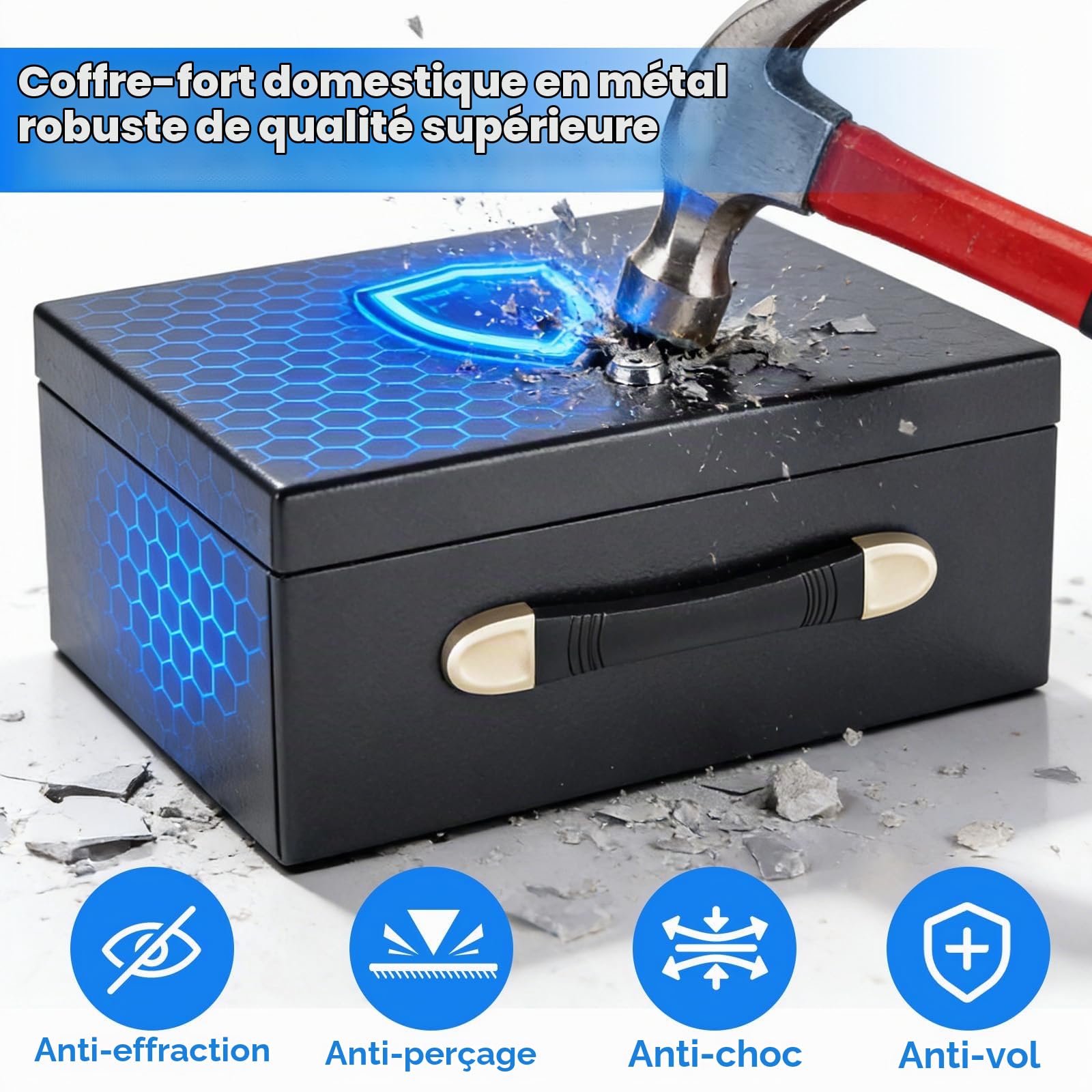 Coffre-Fort Ignifuge Petite boîte à Documents avec Serrure à clé | portable étanche Coffre de sécurité en métal pour documents, bijoux, espèces,objets de valeur,passeports