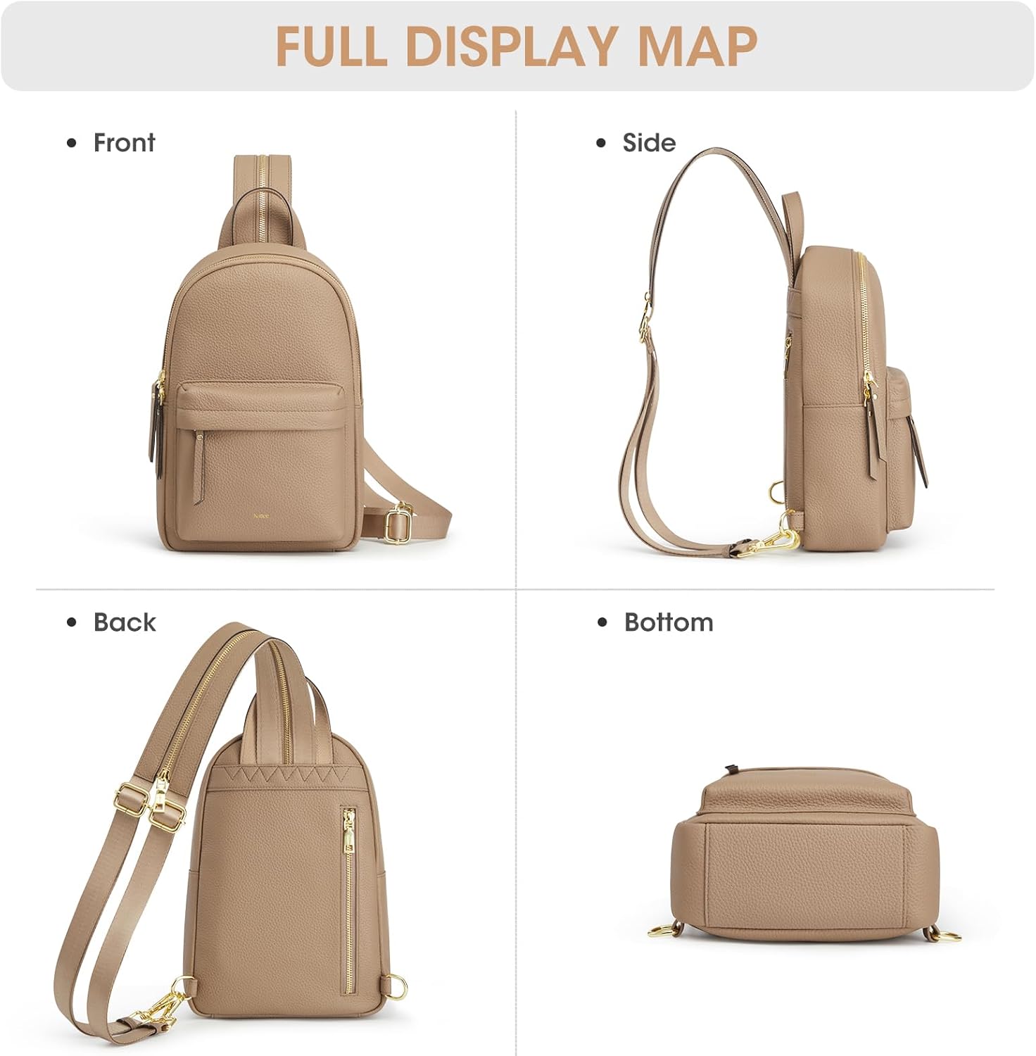 Kattee Sling Bag for Women, Leather Crossbody Purses for Women, Sling Backpack Travel Bag with RFID Blocking, Tan - Image 8