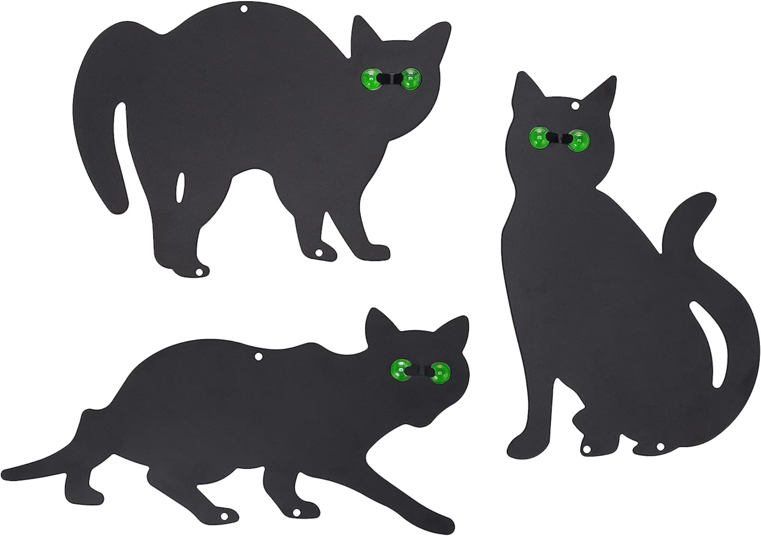 Homarden Halloween Decoration Outdoor - Black Cat Statues, Scare Cats Yard Sign for Halloween Yard Decor - Humane Control Metal Cat Silhouette with Reflective Eyes (Set of 3)