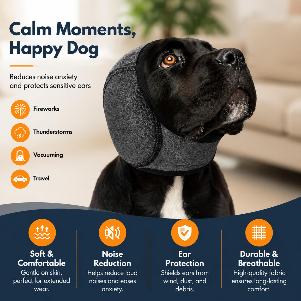 Paraorecchie per Cani Antirumore, Fascia Elastica Morbida e Traspirante con Protezione da Acqua Vento e Vibrazioni, Copri Orecchie per Bagno Asciugatura Viaggio Passeggiate
