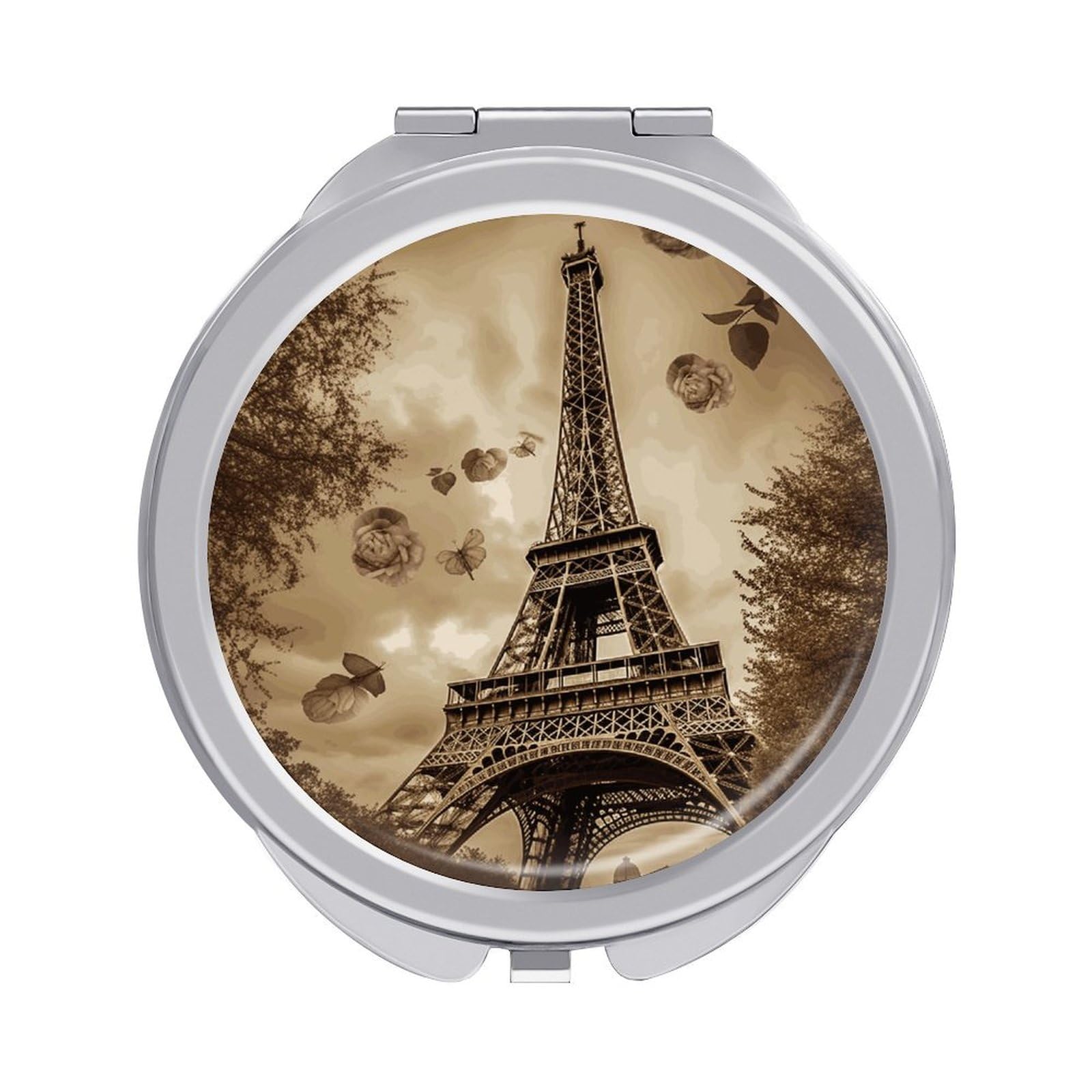 FZQVSGW Paris Eiffel Tower Compact Mirror Portable Vanity Mirror with Dual 1x/2x Magnification Travel Makeup Mirrors for Purse Folding Pocket Mirrors for Women