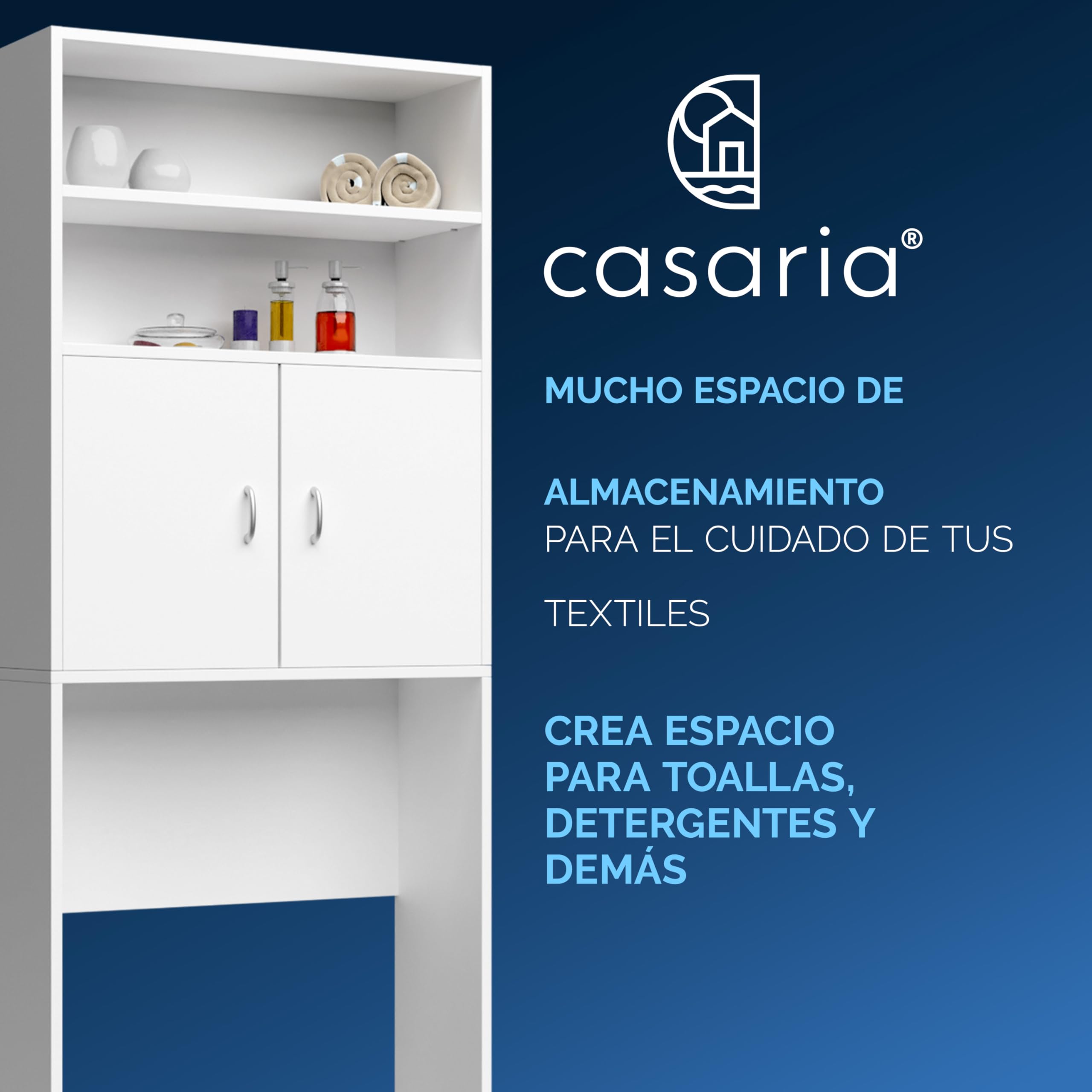CASARIA® Mueble Alto para Lavadora Secadora, Estanteria Almacenamiento sobre Inodoro, con 2 Estantes, Estanterias Alta de Almacenaje Baño Armario Alto 185x63x20cm