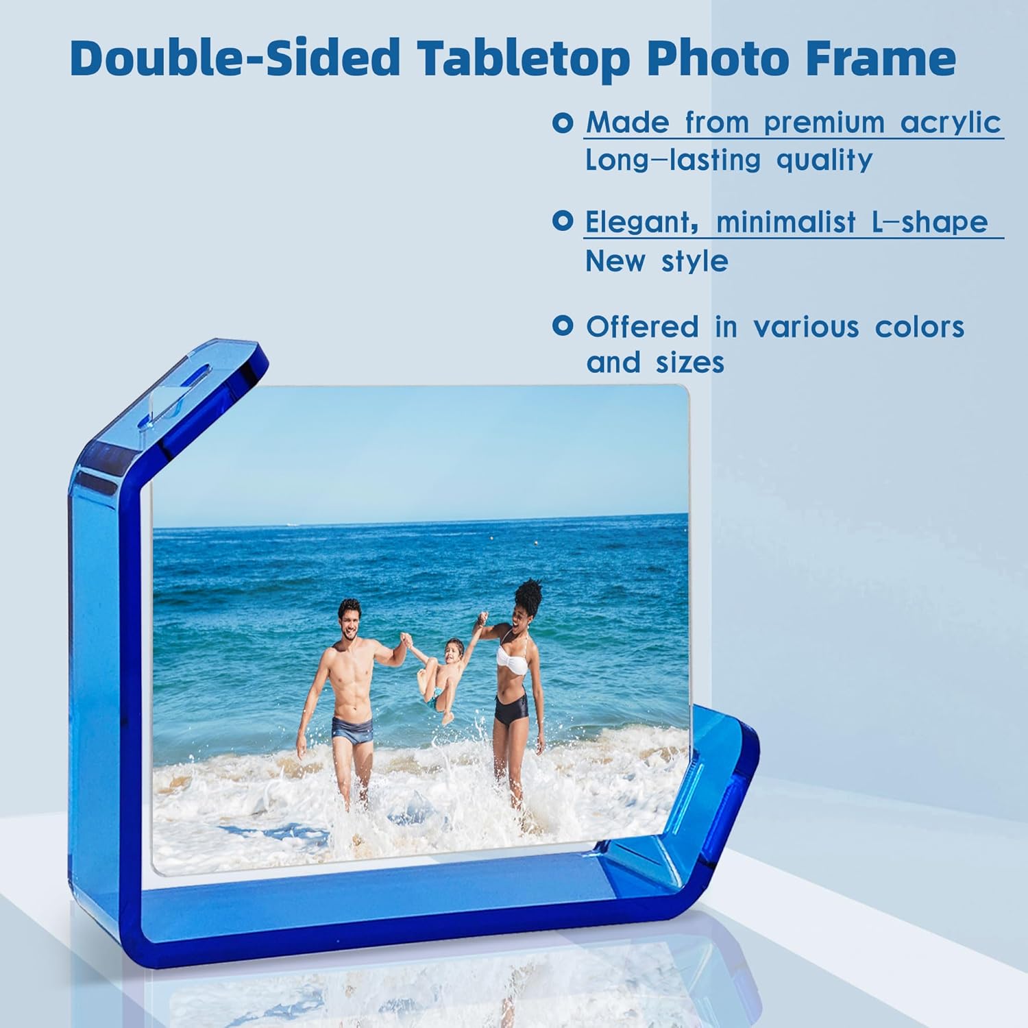 4x6 Picture Frame, 2 Pack Floating Acrylic Photo Frames, Double Sided Modern Tabletop Stands, Horizontal and Vertical Display for Home Office Decoration, Blue