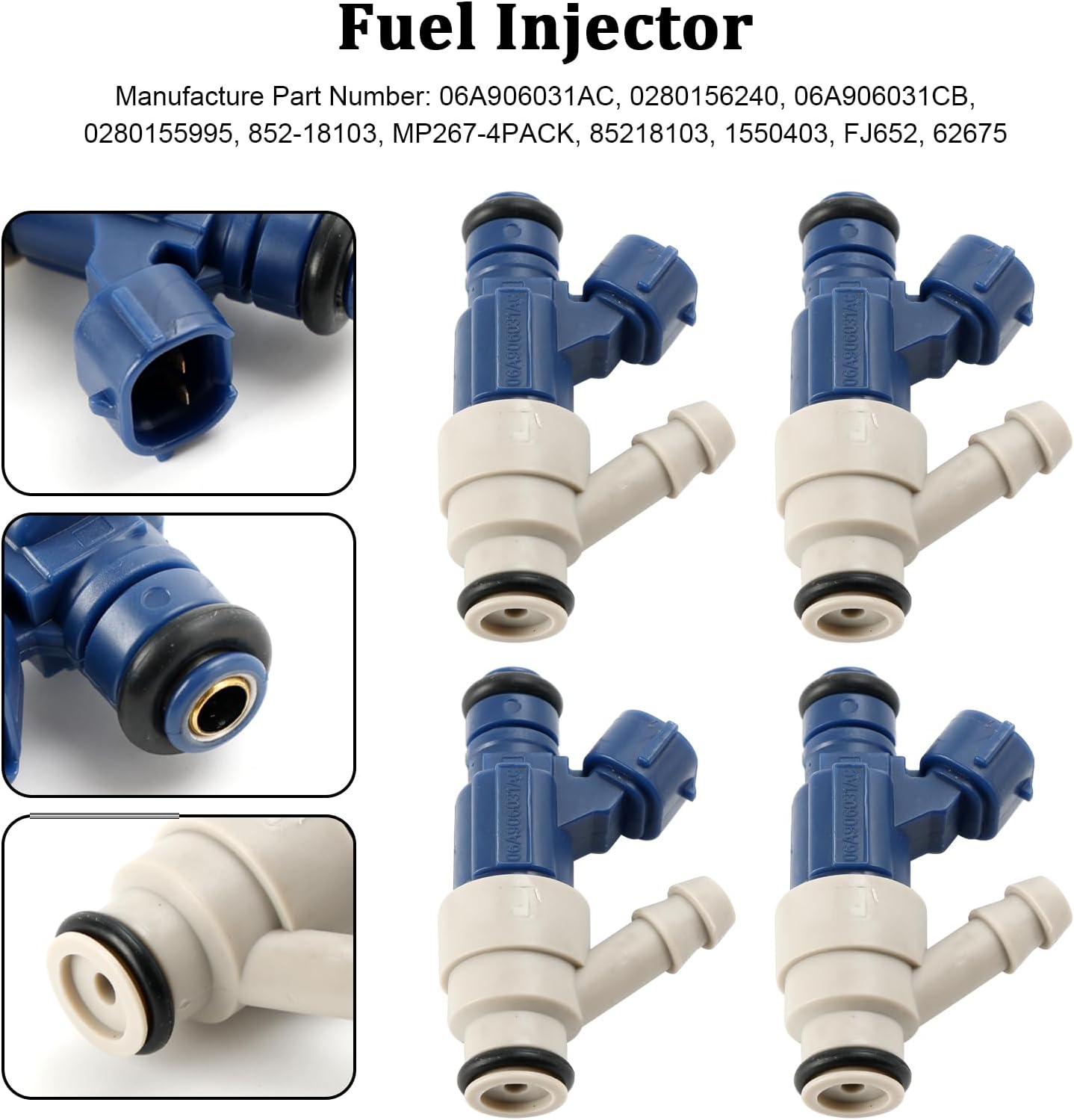 4PCS Fuel Injectors Fit For Volkswagen 2.0L I4 Beetle 2001-2003,Golf 2000-2003,Jetta 2001-2002, 2004-2005# 06A906031AC, 0280156240, 06A906031CB, 0280155995, 852-18103,MP267-4PACK