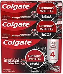 Colgate Creme Dental Clareador Luminous White Carvão Ativado 70g 4 unidades
