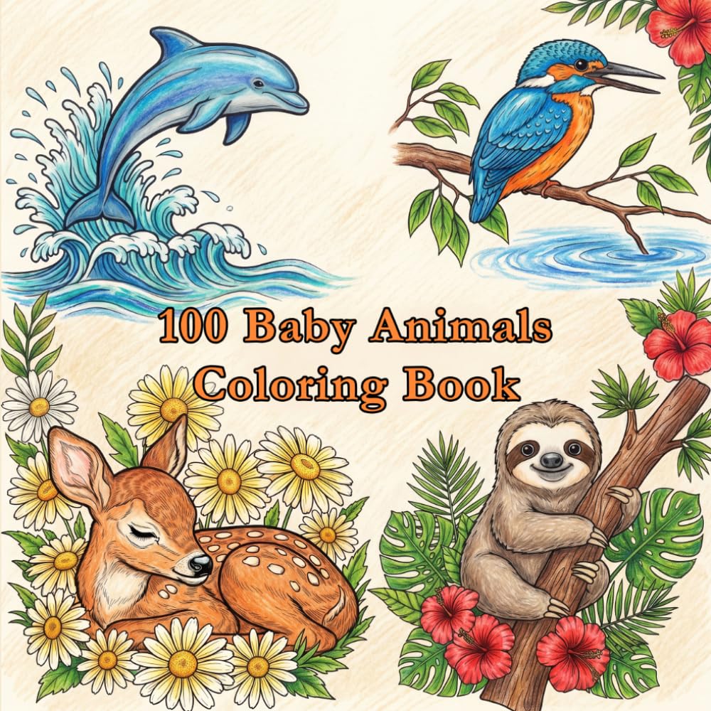 100 Baby Animals Coloring Book: Cute Animal Illustrations