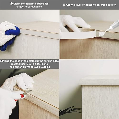 Miniatura 5 de Bandas de borde de PVC, 78 "x 25 pies mate blanco ribete de chapa no pegado para muebles de gabinete de mesa