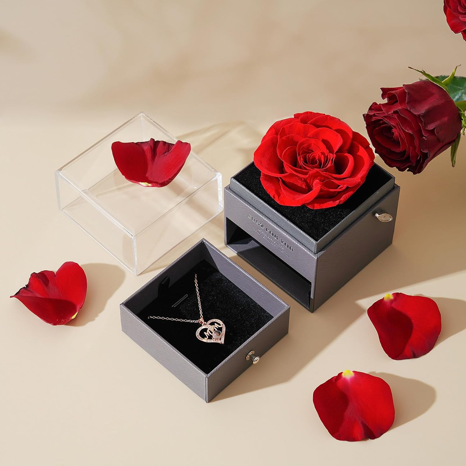 ADDWel Gifts for Mom Birthday Mothers Day, Real Preserved Rose Gift with I Love You Mom Necklace and Music Box You are My Sunshine, Timeless Elegant Gifts from Husband Son or Daughter for Moms Bday