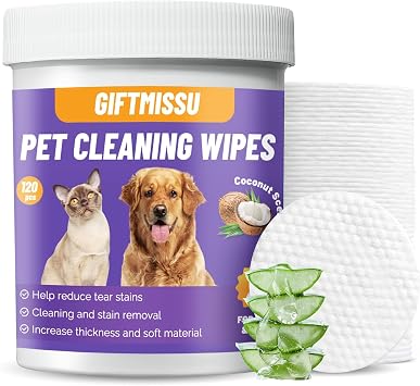 Pet Eye Wipes for Dogs & Cats, 120 Count Gentle Plant-Based Dog Tear Stain Wipes for Eye Discharge, Wrinkle, Face and Ears, Soft Non-Woven Pet Cleaning Wipes for Quick Daily Cleaning