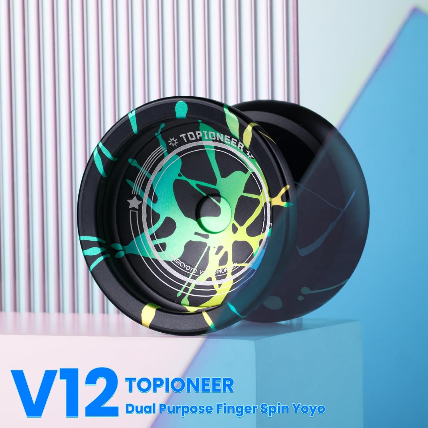MAGICYOYO V12 Yoyo Professional Responsive Yoyo for Kids 8-12, Unresponsive Yo yo for Adults, Dual Function Fingerspin Trick with 12 Yo yo Strings + Yo-Yo Accessory Kit (Black Green Cyan)