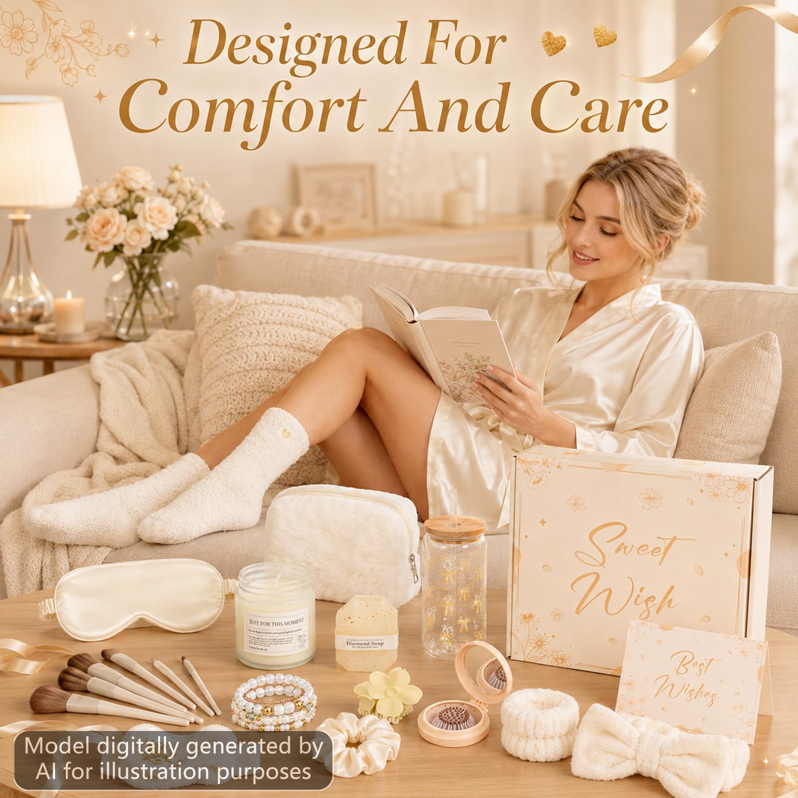 Lot de 17 paniers de spa pour femme - Cadeau d'anniversaire pour femme - Cadeau de remise de diplôme - Ensemble de soins personnels avec peignoir de bain, pinceaux de maquillage, bougie parfumée