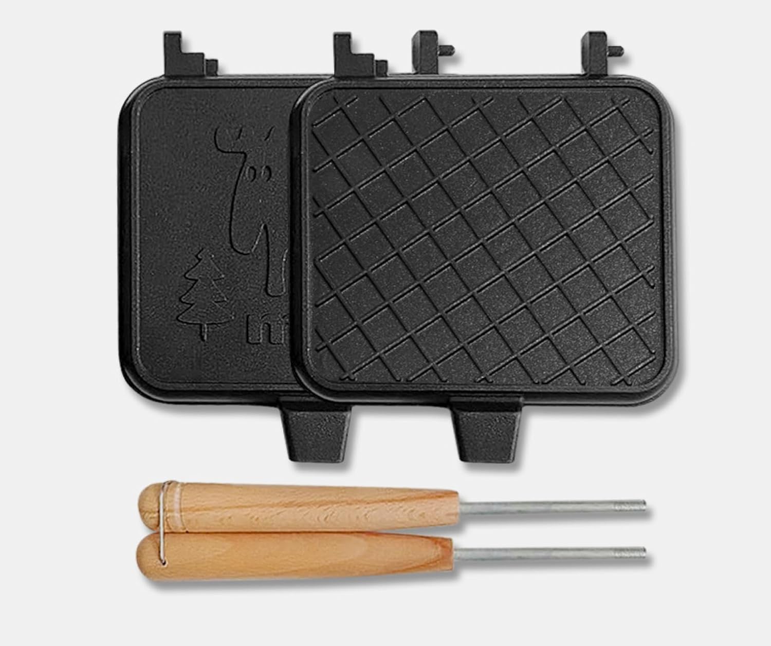 PEKMAR Detachable Wood Handle Outdoor Sandwich Muffin Tin Camping Gripper Pot Camping Supplies