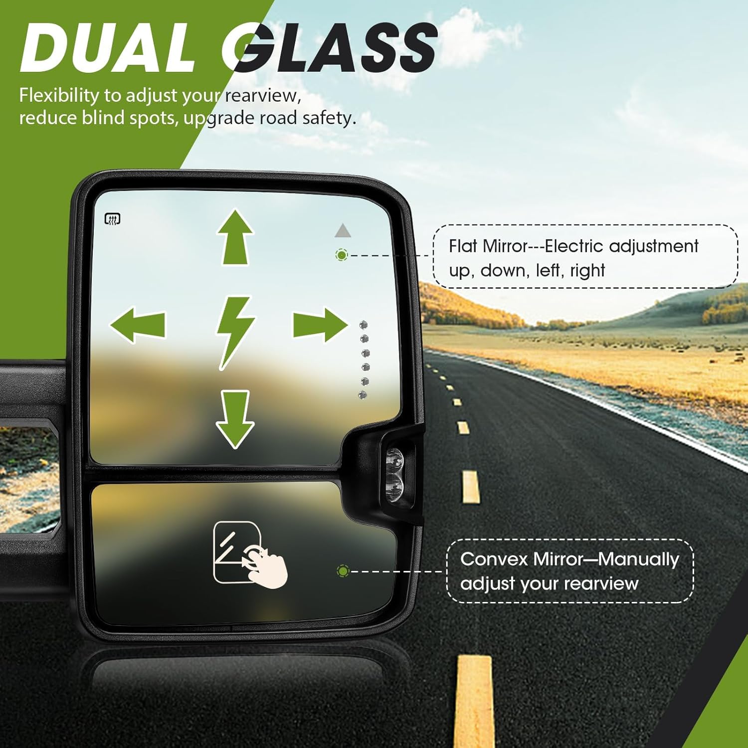 Towing Mirrors for 2007-2021 Tundra / 2008-2017 Toyota Sequoia, Running Light Heated BSM Power Glass (Smoke Lens)