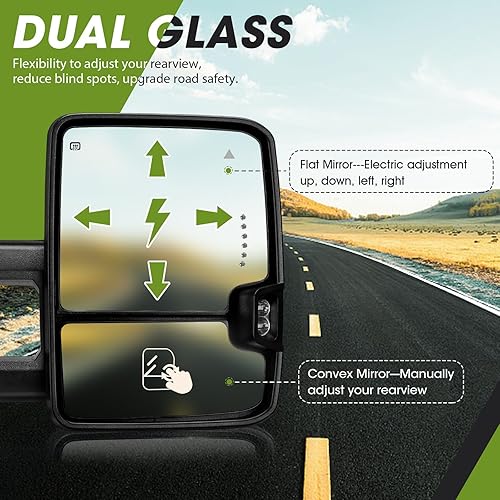 Miniatura 5 de SIZIOM Espejos de remolque para Tundra 2007-2021  Toyota Sequoia 2008-2017, vidrio eléctrico BSM con calefacción con luz de funcionamiento (lente