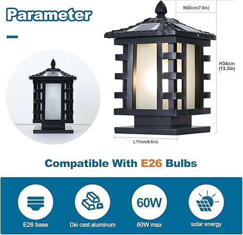 Miniatura 7 de Luces solares para postes al aire libre IP65, impermeables, luces de columna solares para patio, luz de pilar de aluminio con control remoto para