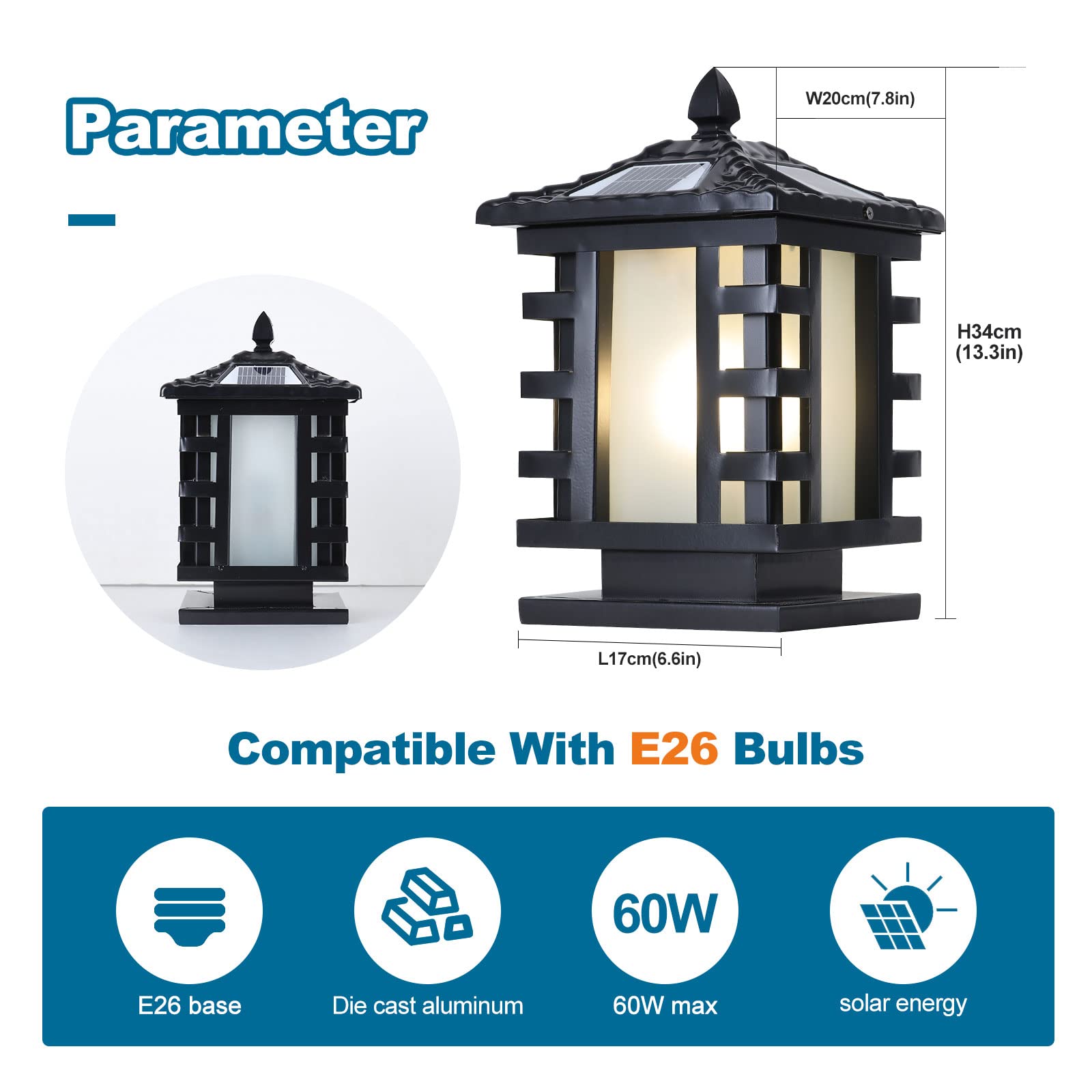 Farolas Solares Exteriores Impermeables para Postes, Farolas De Columna, Luces Exteriores para Patios, Luces De Pilar De Aluminio con Control Remoto para Cercas, Terrazas Y Patios.