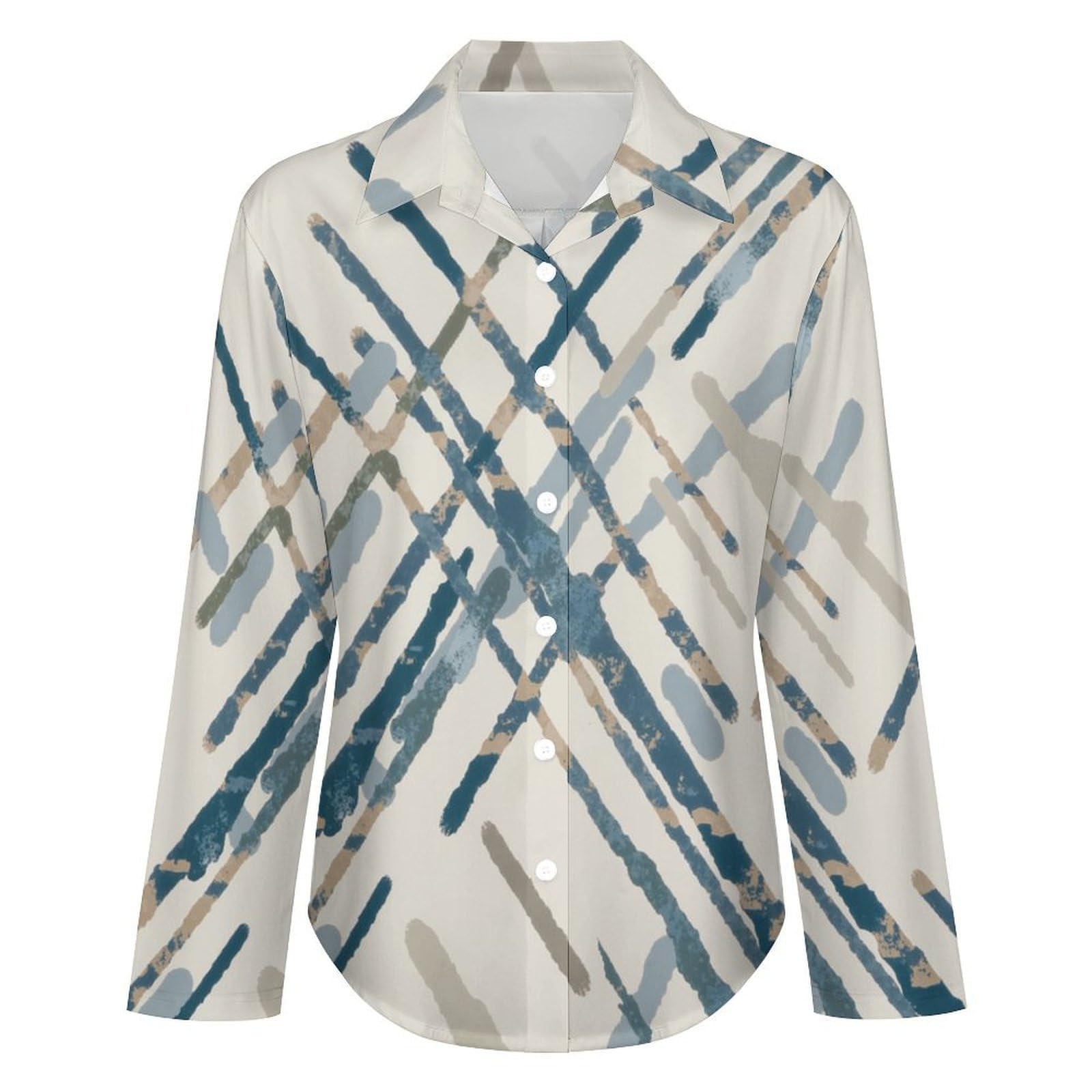 Camicia a Donna Manica Lunga Linee Diagonali Blusa Moda