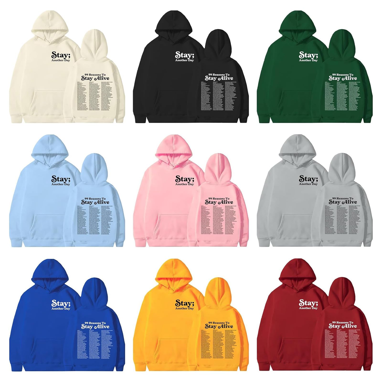 Stay Another Day Hoodie 99 Reasons, 99 Reasons to Stay Alive Mental Health Hoodie, Sweatshirt for Women Men