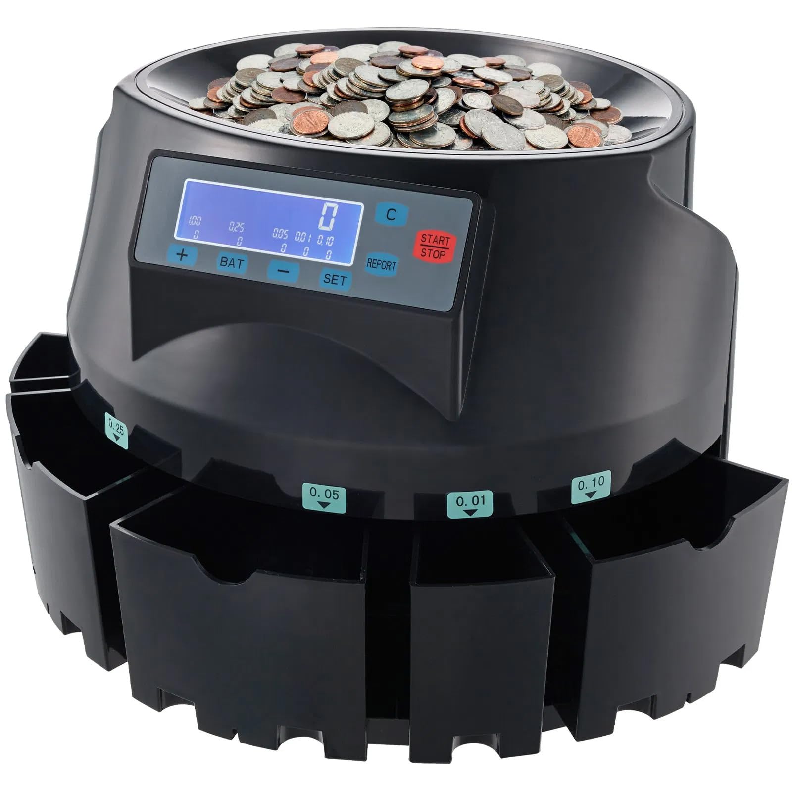 USD Coin Sorter,Coin Counter Machine,Wrapper and Roller 300 Coins/min,LED Display,Change Counter,Black